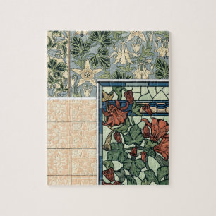 Puzzle Art Nouveau vintage, Columbine Aquilegia Flowers