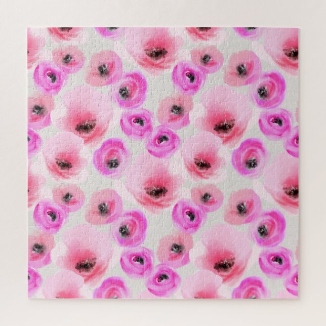 Puzzle Art numérique d'aquarelle rose Fleurs (Vertical)