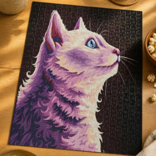 Puzzle Art Pop Chat Blanc Psychedelique Vibrant