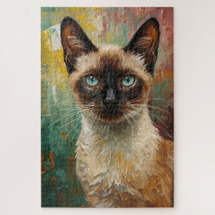 Puzzle Artistique Siamese Chat Portrait Vibrant Peinture 
