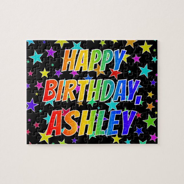 Puzzle "ASHLEY" Prénom, Amusant "HEUREUX ANNIVERSAIRE" (Horizontal)