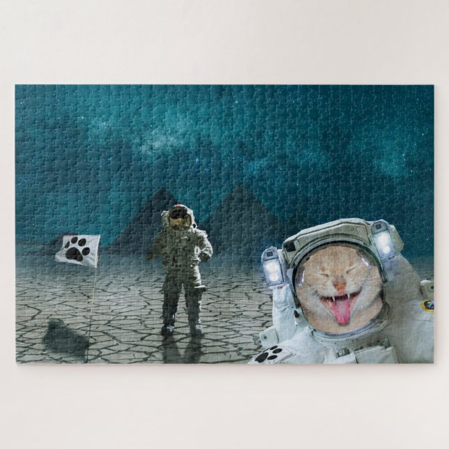 Puzzle Astronaut De Chat Drôle Dans L'Espace (Horizontal)
