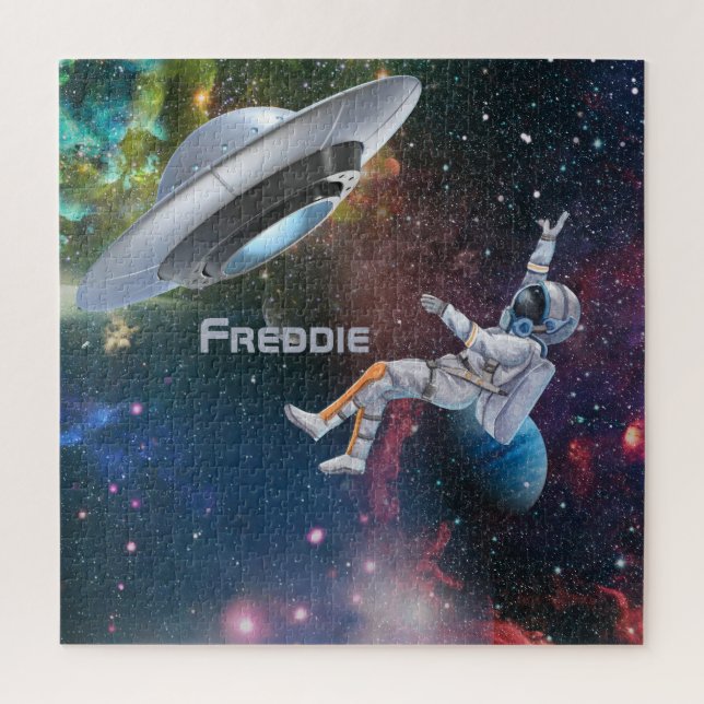 Puzzle Astronaut personnalisé et soucoupe volante (Vertical)