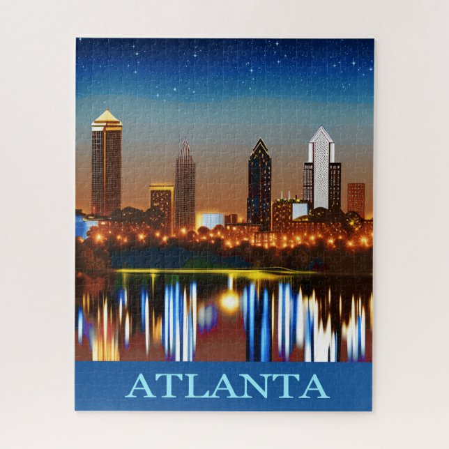 Puzzle Atlanta Skyline par Nuit avec Réflexions Jigsaw P (Vertical)