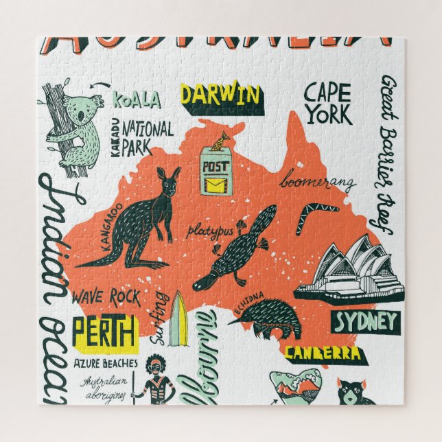 Puzzle Attractions australiennes dessinées à la main, bil (Vertical)