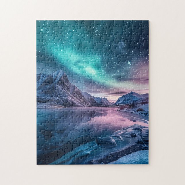 Puzzle Aurora Borealis au-dessus du paysage des montagnes (Vertical)