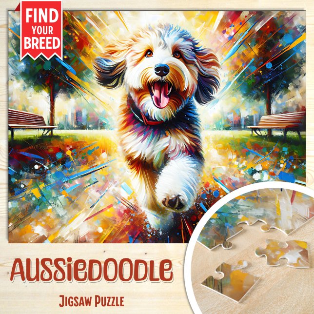 Puzzle Aussiedoodle Chien Portrait Acrylique Art Print Ch (Créateur téléchargé)
