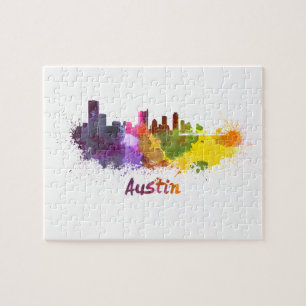Puzzle Austin skyline in watercolor