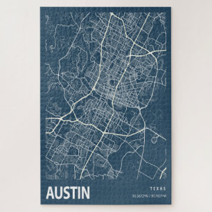 Puzzle Austin Texas City Plan Line Art Blue Imprimer
