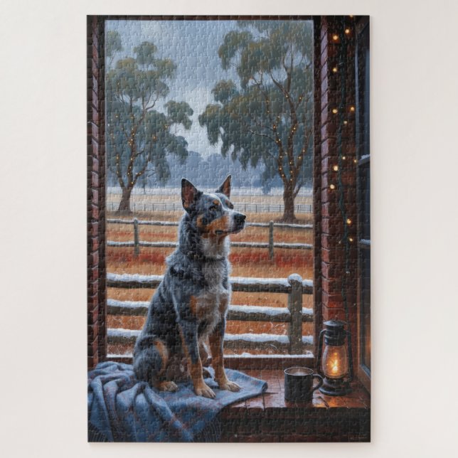 Puzzle Australian Cattle With Christmas Lights Holiday (Vertical)