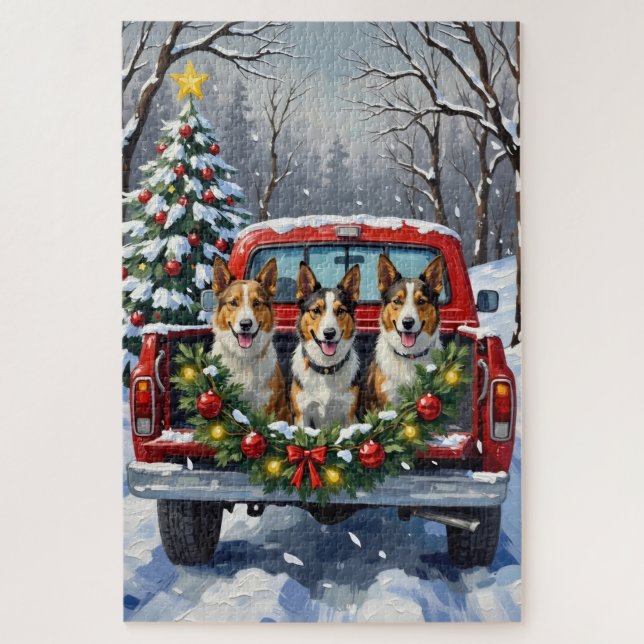 Puzzle Australian Kelpie Christmas Red Truck Holiday (Vertical)