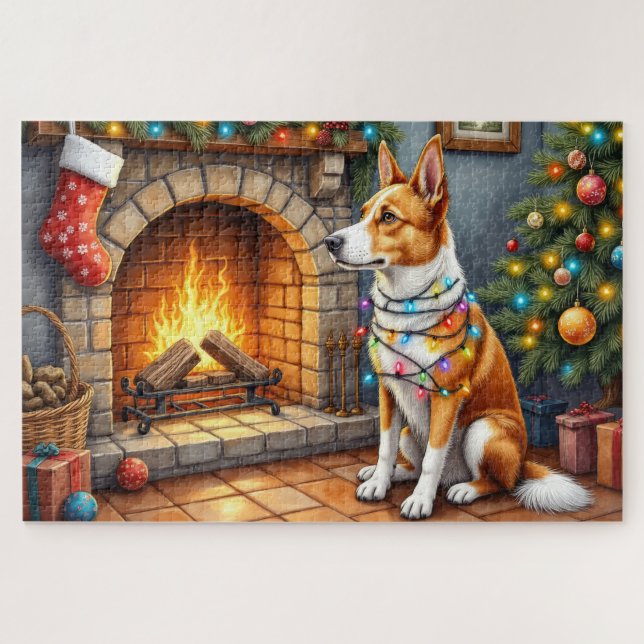 Puzzle Australian Kelpie Fireplace with Christmas Lights (Horizontal)