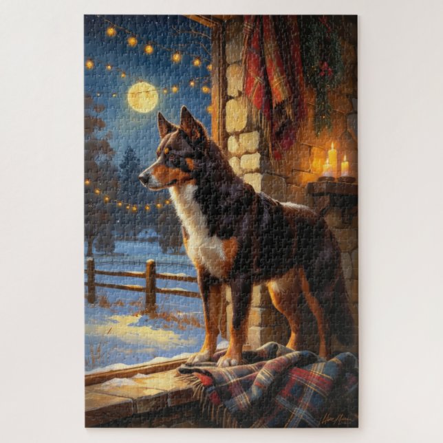 Puzzle Australian Kelpie With Christmas Lights Holiday (Vertical)