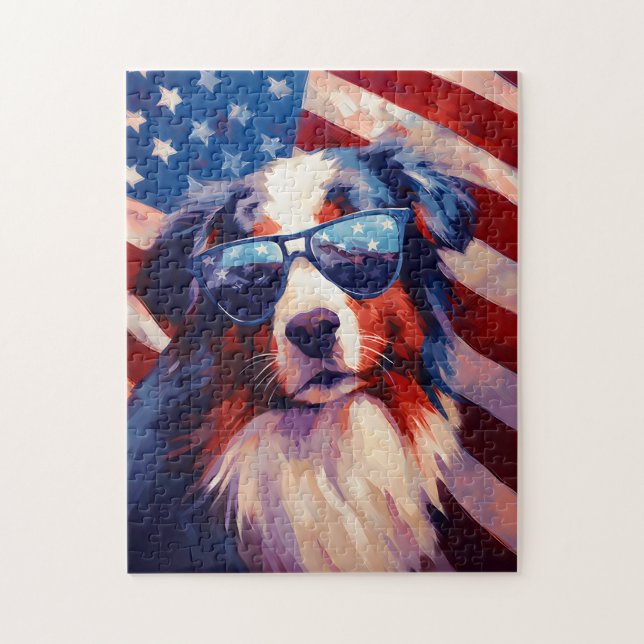 Puzzle Australian Shepherd 4 juillet fête de l'indépendan (Vertical)