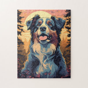 Puzzle Australian-Shepherd dans la forêt au coucher du so