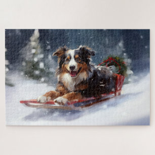 Puzzle Australian Shepherd hiver neige de Noël