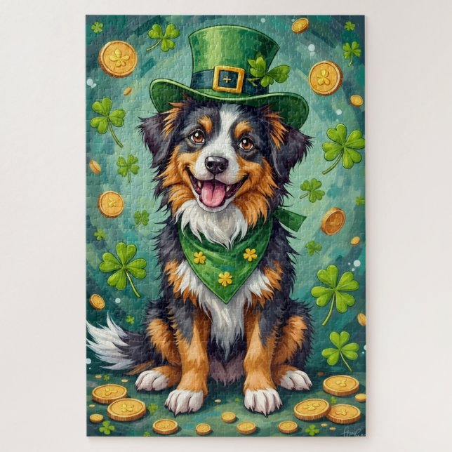 Puzzle Australian Shepherd St Patrick’s Day Lucky Dog (Vertical)