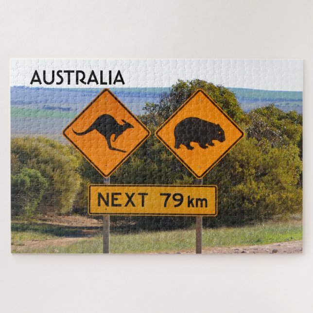 Puzzle Australie : Panneau routier Kangaroo et Wombat (Horizontal)