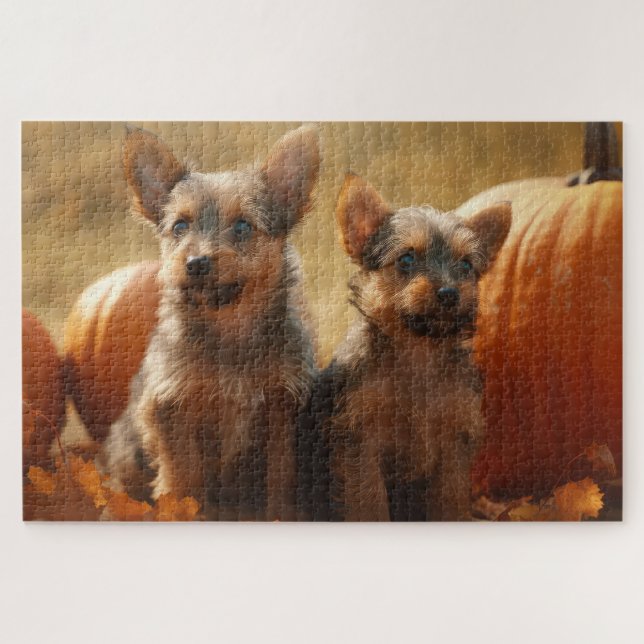 Puzzle Australien Terrier Chiot Automne Citrouille de pla (Horizontal)