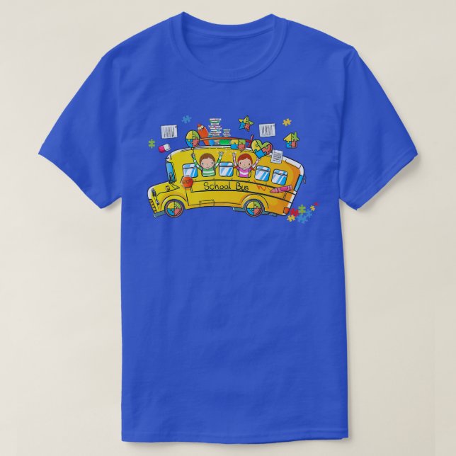 Puzzle Autism Awareness School Bus Driver Autistic T-Shirt (Design Front)