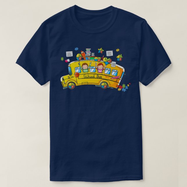 Puzzle Autism Awareness School Bus Driver Autistic T-Shirt (Design Front)