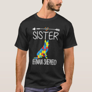 Puzzle Autism Heart Sister German Shepherd T-Shirt