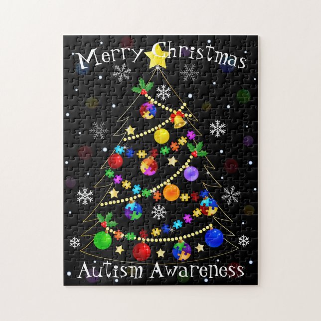 Puzzle Autisme coloré Arbre de Noël (Vertical)