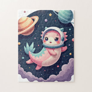 Puzzle Autocollant Axolotl Galactique Chat Espace Mignon
