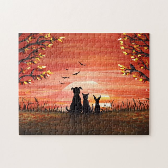 Puzzle Automne Sunset Chien et Chat Automne (Horizontal)