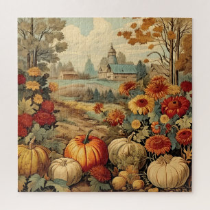 Puzzle Automne Vintage Campagne Ferme Grange Citrouilles