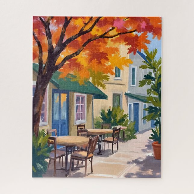 Puzzle Autumn Cafe Watercolor Fall Foliage (Vertical)