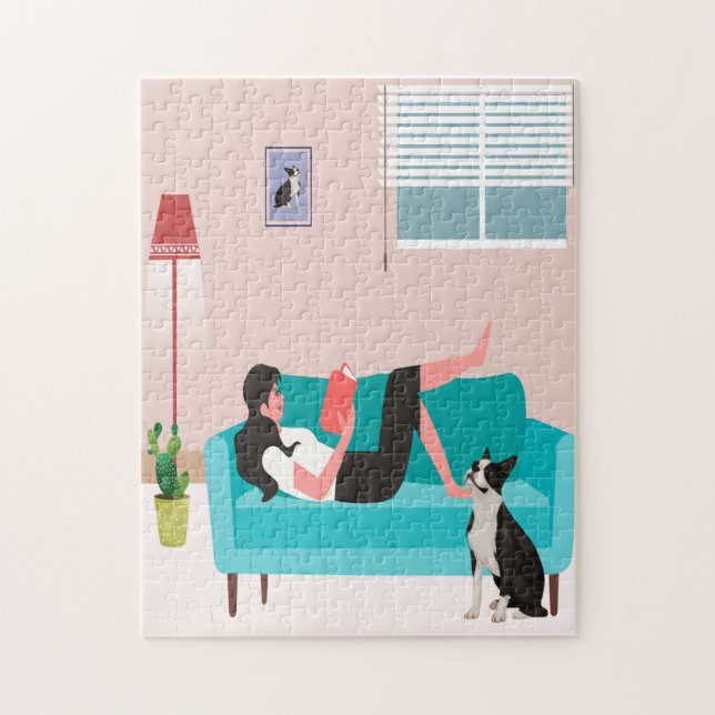 Puzzle avec Girl & Boston Terrier (Vertical)