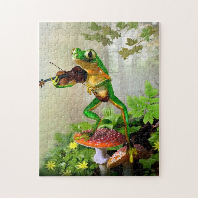 Puzzle avec la grenouille d'arbre jouant le violon (Vertical)