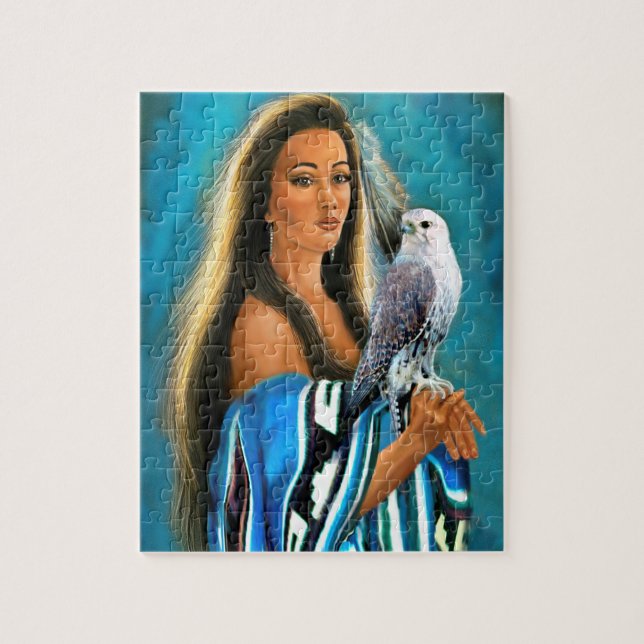 Puzzle avec la jeune fille et le faucon de Natif (Vertical)