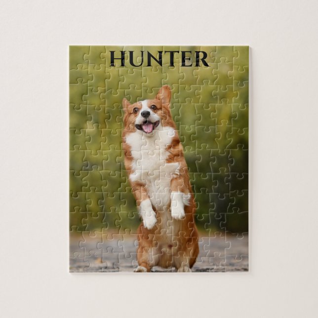 Puzzle avec une image corgi et nom personnalisé. (Vertical)