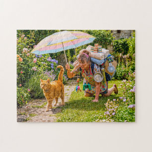 Puzzle Aventure de chat avec femme surchargée
