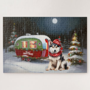 Puzzle Aventure de Noël de la caravane de Husky sibérien
