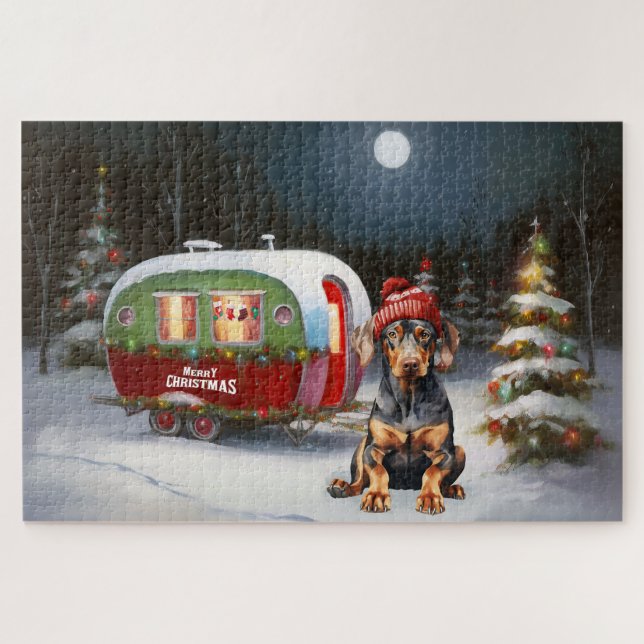 Puzzle Aventure de Noël de la caravane Doberman d'hiver  (Horizontal)