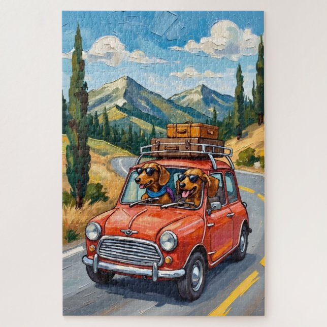 Puzzle Aventure drôle de teckel road trip Art pour amateu (Vertical)