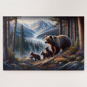 Puzzle Aventure Ours et Cubs, Montagne forestière