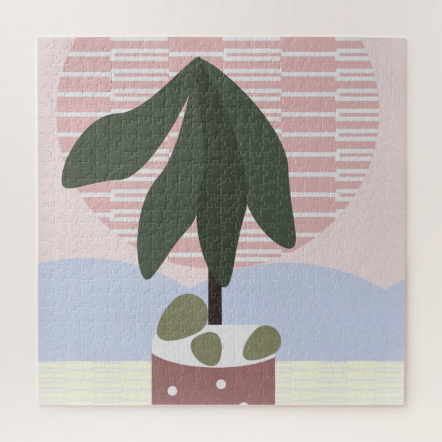 Puzzle Avocado Tree Blush Muet Géométrique Rose (Vertical)