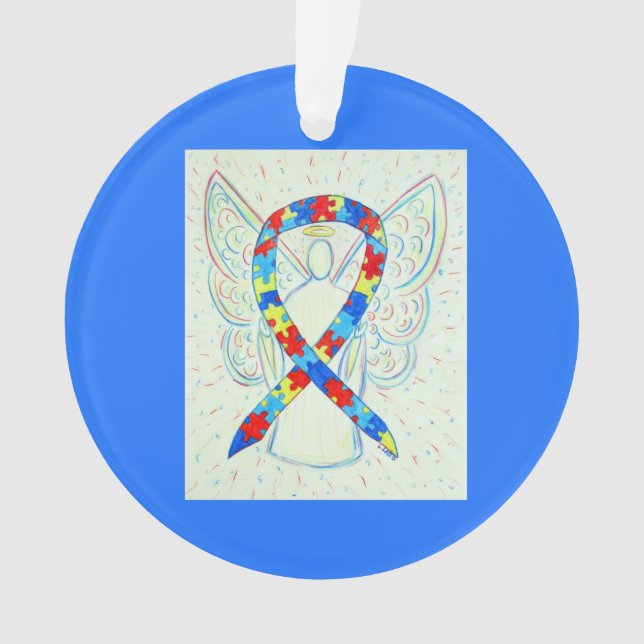 Puzzle Awareness Ribbon Angel Customized Ornaments (Front)