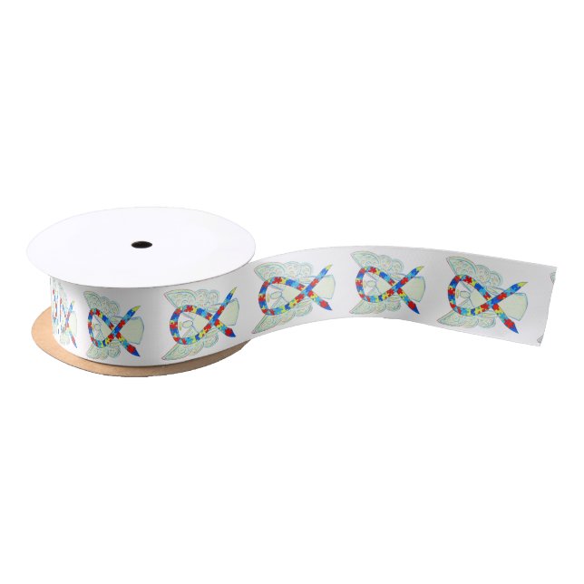 Puzzle Awareness Ribbon Angels Custom Design Satin Ribbon (Spool)