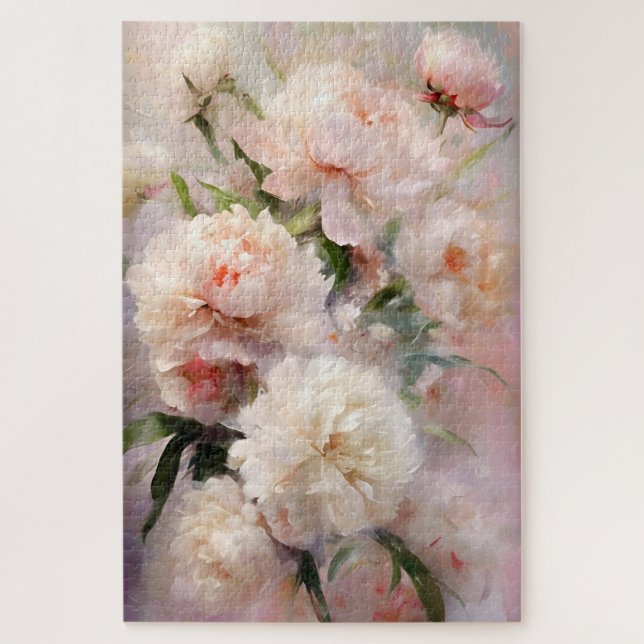 Puzzle Awesome Peonies blanches et roses Aquarelle Art (Vertical)