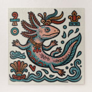 Puzzle Axolotl aztèque Xolotl pierre érodée art tribal bo