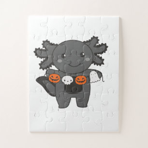 Puzzle Axolotl Happy Halloween Citrouille Chat costume