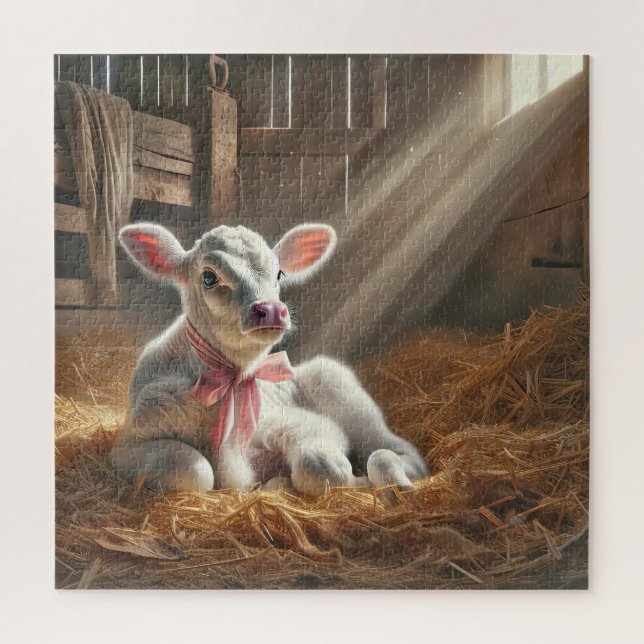 Puzzle Baby Calf Dans Le Stall De Grange Lumineux (Vertical)