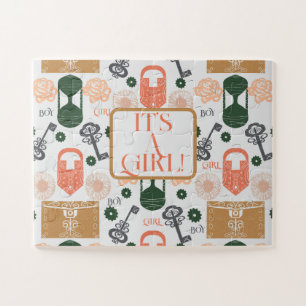Puzzle Baby shower de révélation de genre vintage fille
