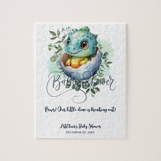 Puzzle Baby shower Feuille Dinosaur Oeuf Cute Aquarelle (Vertical)