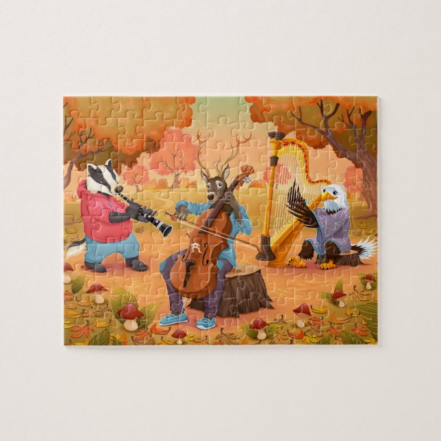 Puzzle Badger d'automne Deer Eagle Fall Music Thanksgivin (Horizontal)